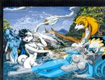  bokko breasts canine dr_moreau dragon female fox group lagomorph nude playful pussy rabbit river scalie water トカゲ娘 