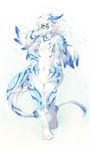  blue breasts cotora dragon fang female green_eyes hair horns naturally_censored nude scalie solo walking white_hair wide_hips 