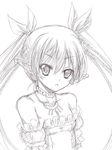  bad_id bad_pixiv_id choker cilfy dress greyscale jewelry long_hair monochrome necklace phantasy_star phantasy_star_portable_2 phantasy_star_universe pointy_ears sketch solo strapless strapless_dress traditional_media twintails 