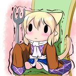  animal_ears blonde_hair cat_ears cat_tail chair chibi extra_ears fork hoshizuki_(seigetsu) kemonomimi_mode mizuhashi_parsee puru-see scarf solo tail touhou trembling 