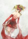  backless_dress backless_outfit bare_back bare_shoulders detached_sleeves dress earrings final_fantasy final_fantasy_vi flower from_behind green_hair hair_ornament hair_ribbon jewelry necklace pantyhose ponytail ribbon s1minami solo star tina_branford 