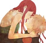  blonde_hair couple hug mata_tabi namikaze_minato naruto naruto_shippuuden red_hair simple_background smile tears uzumaki_kushina 