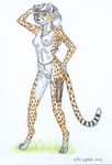  black blue_eyes body_ornaments breasts cheetah dagger digitigrade feline female hair jewelry knife long_hair looking_at_viewer navel nipples nude opal_weasel pussy solo spots standing weapon white white_background white_hair yellow 