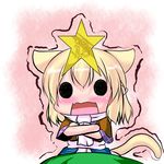  animal_ears blonde_hair cat_ears cat_tail chibi cosplay extra_ears fang hong_meiling hong_meiling_(cosplay) hoshizuki_(seigetsu) kemonomimi_mode mizuhashi_parsee open_mouth puru-see scarf solo tail touhou trembling 