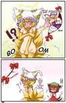  amber_eyes animal_ears blonde_hair blondehair blood blush bottomless bow brown_hair canine chen comic cosplay covering_self crossover engrish female fox foxgirl game gloves hair hard_translated hat hi_res humour kazami_karasu kemonomimi kitsune kitsunemimi kyubimimi lesbian lilyran moonlight_flower multiple_tails nekomata nekomimi nosebleed poorly_translated ragnarok_online ran red_eyes short_hair soft standing tail tears thigh_highs touhou translated unknown_artist yakumo_ran yakumo_yukari yukari 