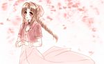  aerith_gainsborough bad_id bad_pixiv_id bracelet braid brown_hair choker cropped_jacket dress final_fantasy final_fantasy_vii hair_ribbon jewelry long_dress long_hair pink_dress ponytail ribbon seasaltice13 single_braid solo 