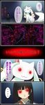  :3 black_hair comic crossover enma_ai highres hime_cut jigoku_shoujo keyboard_(computer) kyubey long_hair mahou_shoujo_madoka_magica make_a_contract mami_mogu_mogu monitor red_eyes spoilers television tomoe_mami translated trunkdiary 