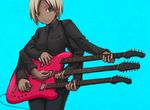  brown_eyes brown_hair commentary_request dark_skin guitar instrument multiple_arms original short_hair solo yajirushi_(chanoma) 