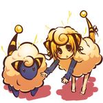  :&lt; bent_over blonde_hair bow brown_eyes electricity gen_2_pokemon hitec mareep moemon personification pokemon pokemon_(creature) sheep tail tail_bow 