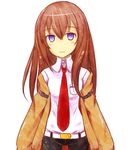  :3 brown_hair fal_maro jacket long_hair looking_at_viewer makise_kurisu necktie no_nose purple_eyes red_neckwear simple_background smile solo steins;gate 