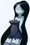  adventure_time black_hair breasts cleavage clothed clothing fangs female hair human legwear long_hair mammal marceline solo stockings striped_stockings undead unknown_artist vampire 