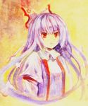  acrylic_paint_(medium) bad_id bad_pixiv_id fujiwara_no_mokou hair_ribbon lavender_hair red_eyes ribbon solo sonou_(lalala27) suspenders touhou traditional_media upper_body 