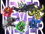  5boys anakin_(pixiv462756) bad_id bad_pixiv_id chibi cyclone_dopant heat_dopant kamen_rider kamen_rider_eternal kamen_rider_w luna_dopant metal_dopant monster multiple_boys trigger_dopant 