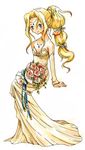  blonde_hair blue_eyes bouquet celes_chere detached_sleeves dress female final_fantasy final_fantasy_vi flower full_body jewelry long_hair mijica necklace ponytail simple_background solo tiara white_background 