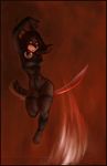  bell collar dancing feline female fire flames form_fitting kali leap leaping luna-v skinsuit solo sword weapon 
