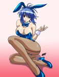  animal_ears blue_eyes blue_hair breasts bunny_ears bunnysuit cleavage desingahv fishnet_pantyhose fishnets high_heels highres kampfer large_breasts legs long_legs non-web_source pantyhose senou_natsuru shoes solo thighs wrist_cuffs 