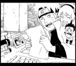  black_and_white haruno_sakura ladygt93 monochrome naruto naruto_shippuuden smile uzumaki_naruto yamato_(naruto) 