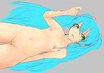  aqua_hair flat_chest green_eyes hatsune_miku nude pussy teal_hair twintails uncensored vocaloid 