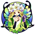  bad_id bad_pixiv_id blonde_hair braid butterfly_wings circle fairy finger_licking flower food fruit grapes hair_flower hair_ornament head_wreath licking mercedes oboro_keisuke odin_sphere red_eyes solo tongue twin_braids wings 