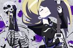  blue_eyes gibson guitar highres instrument kami_juukou long_hair original skull thighhighs zipper 