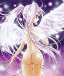  absurdres acrylic_paint_(medium) airbrush_(medium) angel angel_wings ass back blue_eyes from_behind hands highres long_hair marker_(medium) original pink_hair pussy solo tegaki_no_yuu traditional_media twintails wings 