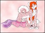  &hearts; accelo accelo_(character) background_pattern bracelet collar crossdressing cute erection feline hair hindpaw jewelry leopard male nude one_eye_closed penis pink sheets smile snow_leopard solo stockings wink 