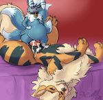 anal anal_penetration arcanine blush collar colored_sketch cum cum_in_ass cum_inflation cum_inside cum_leaking duo erection feral inflation male male/male meowstic nintendo open_mouth penetration pok&eacute;mon pok&eacute;mon_(species) smile video_games xilrayne 