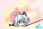  ahoge anger_vein angry aqua_hair auer bili_girl_33 bilibili_douga blush_stickers chibi code hair_ribbon lying mouth_hold power_strip profanity pulling red_eyes ribbon side_ponytail solo 