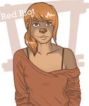  bust cute female green_eyes off_shoulder otter red_hair red_riot_(character) redriot solo sweater 