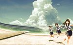  anegasaki_nene animal beach bird brown_eyes brown_hair clouds kobayakawa_rinko love_plus takane_manaka water 
