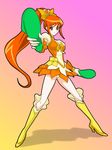  agahat cosplay dual_wielding heartcatch_precure! highres holding kamen_rider kamen_rider_w narumi_akiko parody ponytail precure slippers solo 