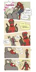  comic deadpool english heart highres lilycole marvel multiple_boys spider-man spider-man_(series) spoken_heart sword tongue translated venom_(marvel) weapon 