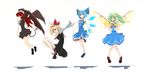 bat_wings cirno daiyousei demon_tail fang finger_to_mouth hands_together head_wings highres koakuma multiple_girls no_socks open_mouth rumia smile tail tatwuku touhou wings 