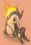  all_fours black doggy_position eyes_closed female from_behind gay male markings panting penetration pok&eacute;mon proximity sex size_difference tail tail_markings tan typhlosion umbreon 