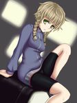  amane_suzuha bike_shorts blonde_hair braid green_eyes highres open_mouth sitting solo steins;gate track_jacket twin_braids 