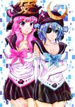  blue_hair buru_doko_itta!? eyepatch helmet multiple_girls onegai!_ranking onegai_blue onegai_pink pink_hair ribbon short_hair 