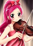  blush bow bow_(instrument) diesel-turbo eyelashes hair_ribbon hanasaki_tsubomi heartcatch_precure! instrument long_hair mizuki_nana pink_eyes pink_hair ponytail precure red_bow ribbon seiyuu_connection smile solo violin 