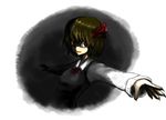  blonde_hair darkness itokana open_mouth outstretched_arm red_eyes rumia short_hair smile solo touhou 