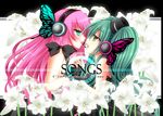  bad_id bad_pixiv_id blush bug butterfly eye_contact face-to-face fingerless_gloves flower gloves green_eyes green_hair hat hatsune_miku headphones headset insect long_hair looking_at_another magnet_(vocaloid) megurine_luka mini_hat mini_top_hat multiple_girls open_mouth pink_hair rokudou_itsuki top_hat vocaloid 
