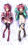  bad_id bad_pixiv_id bare_shoulders black_legwear blush boots bow bow_panties breasts cameltoe camisole dakimakura denim denim_shorts fangs hair_ribbon highres hood hoodie knee_boots lying mahou_shoujo_madoka_magica multiple_views navel okina_ika on_back open_mouth panties petite red_eyes red_hair ribbon sakura_kyouko shorts shorts_pull skirt skirt_lift small_breasts soul_gem striped striped_panties tears thighhighs underwear undressing white_panties 