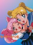  age_difference bishoujo_senshi_sailor_moon chibi_usa child family headlock hug kazu. mother_and_daughter official_art school_uniform tsukino_usagi 