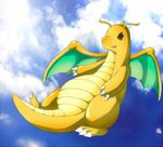  big_eyes dragon dragonite flying nintendo okunawa open_mouth pok&#233;mon pok&eacute;mon sky solo video_games wings 