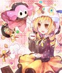  bad_id bad_pixiv_id blonde_hair charlotte_(madoka_magica) charlotte_(madoka_magica)_(cosplay) cosplay cup drill_hair fingerless_gloves gloves magical_girl mahou_shoujo_madoka_magica mami_mogu_mogu pleated_skirt shain_roki skirt tea teacup tomoe_mami yellow_eyes 