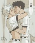  2boys abe_takaya baseball_uniform kiss male male_focus mihashi_ren multiple_boys ookiku_furikabutte shirt_lift sportswear yaoi 