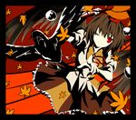  bad_id bad_pixiv_id bird brown_hair crow dutch_angle frills hat leaf looking_at_viewer mogu_(au1127) one_eye_closed pointing red_eyes shameimaru_aya short_hair skirt smile solo tokin_hat touhou wings 