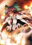  absurdres bow brown_hair bunchin_(siso_junzy) hair_bow highres long_hair red_eyes reiuji_utsuho solo third_eye touhou wings 