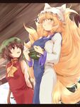  animal_ears aruu_(memories) bad_id bad_pixiv_id blonde_hair blush book cat_ears cat_tail chen child fox_ears fox_tail gap hat multiple_girls multiple_tails red_eyes short_hair tail touhou yakumo_ran yellow_eyes 