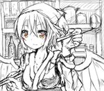  bad_id bad_pixiv_id blush chopsticks face head_scarf highres ladle mkcrf monochrome mystia_lorelei nervous okamisty sketch solo spot_color sweat sweatdrop touhou upper_body yellow_eyes 