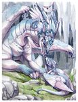  blue blue_eyes canine cute dauther dragon feral hibbary hybrid mother scalie wings wolf 