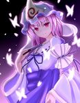  bug butterfly fan folding_fan ghost hat highres insect japanese_clothes md5_mismatch petals pink_eyes pink_hair saigyouji_yuyuko solo touhou wa_tsu_to 